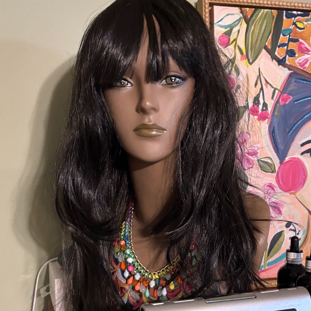 Elegant Black Wig with Bangs for Women NWOT